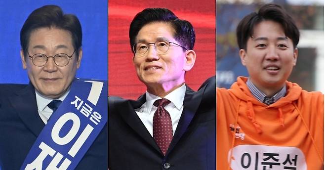 이재명 더불어민주당 대선 후보(왼쪽부터), 김문수 국민의힘 후보, 이준석 개혁신당 후보. 연합뉴스
