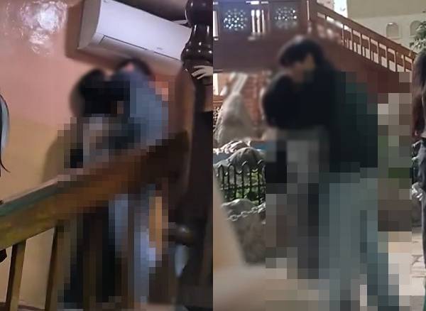 아이들이 즐비한 놀이공원에서 도 넘는 애정행각으로 눈살을 찌푸리게한 커플이 목격됐다. 사진은 롯데월드에서 애정행각을 하는 남녀 모습. /사진=온라인커뮤니티