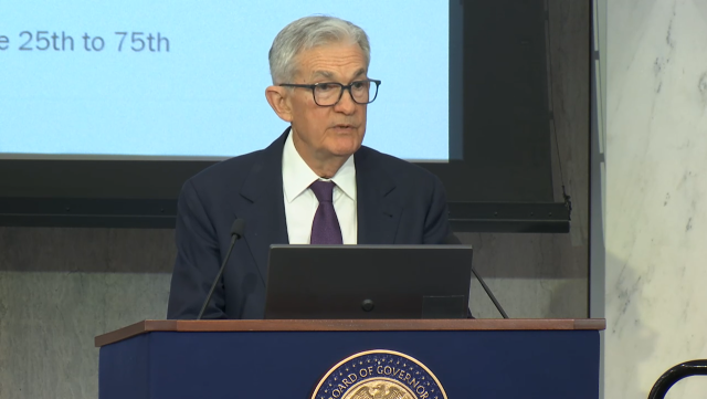 제롬 파월 연방준비제도(Fed·연준) 의장이 미국 워싱턴DC에서 열린 제2회 '토머스 라우바흐 콘퍼런스'에서 개회사를 하고 있다.