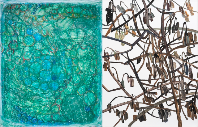 김미영 ‘Leap-The-Dips(2023·왼쪽)', 염유정 ‘feuiller(2023)’. 사진 제공=S2A갤러리