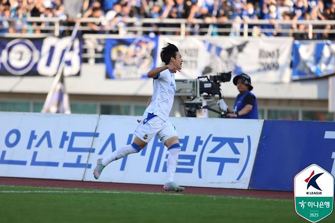 인천 박승호가 안산과 하나은행 K리그2 2025 12라운드에서 득점했다. 사진=프로축구연맹