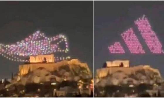 아크로폴리스 모욕 논란 휩싸인 아디다스 드론쇼. 그리스 일간지 카티메리니 홈페이지 캡처=연합뉴스