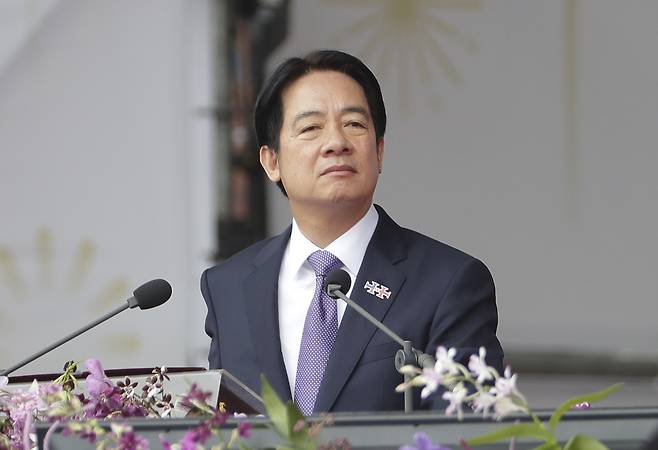 라이칭더 대만 총통이 2024년 10월 10일 대만 국경기념일 연설을 하고 있다. AP연합뉴스