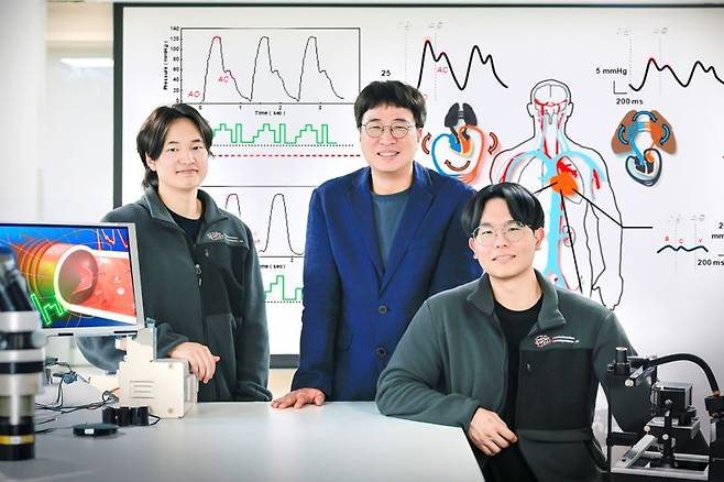 경희대학교 박윤석 교수 연구팀의 박 교수(가운데)와 연구진들의 모습. 한국연구재단 제공