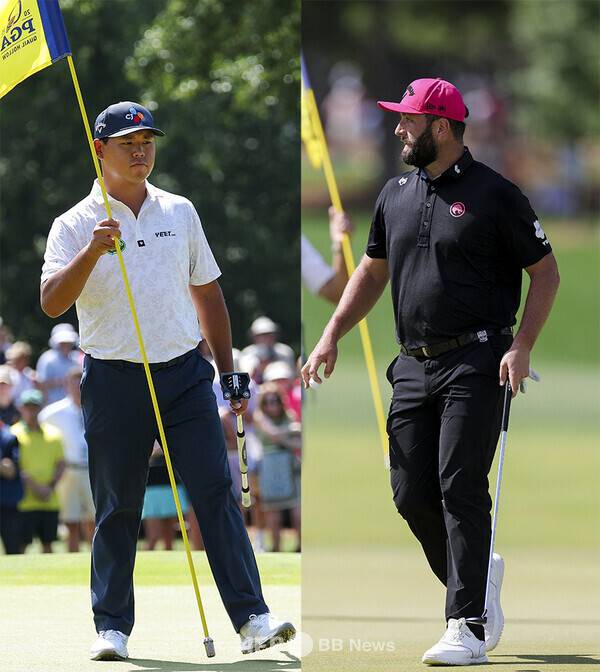 미국프로골프(PGA) 투어 2025시즌 두 번째 메이저 대회 PGA챔피언십에 출전한 김시우 프로, LIV 골프 존 람이 최종라운드에서 경기하는 모습이다. 사진제공=ⓒAFPBBNews = News1