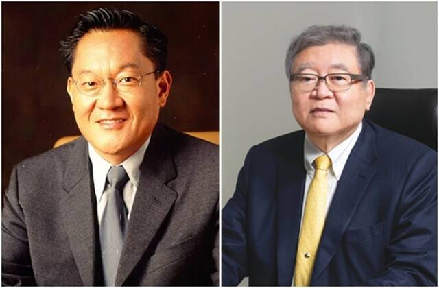 조동길 회장(왼쪽)과 조동혁 회장은 각각 제지, 케미칼 사업을 맡고 있다. /한솔