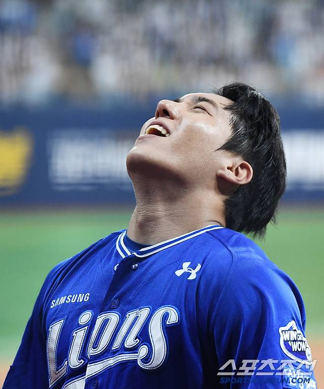 20일 서울 고척스카이돔에서 열린 삼성-키움전. 8회말 1사 만루 카디네스를 유격수 병살타로 처리한 원태인이 기뻐하고 있다. 고척=정재근 기자 cjg@sportschosun.com/2025.5.20/