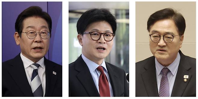 12·3 비상계엄 당시 체포 명단에 올랐던 이재명 전 더불어민주당 대표, 한동훈 전 국민의힘 대표, 우원식 국회의장(맨 왼쪽부터).ⓒ국회사진기자단