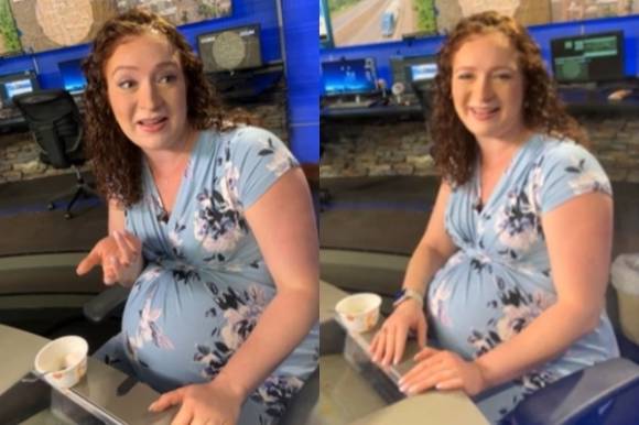 미국에서 한 방송국 앵커가 양수가 터져 진통을 겪으면서도 자진해 3시간 동안 아침 뉴스를 진행하는 프로다운 모습을 보여 화제가 되고 있다. 이 앵커는 방송이 끝난 후 병원으로 향한 것으로 알려졌다. 사진은 올리비아 재키스 앵커. 페이스북 캡처