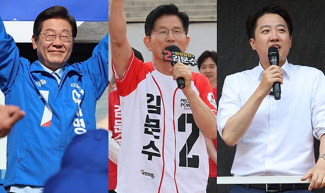 왼쪽부터 더불어민주당 이재명 후보, 국민의힘 김문수 후보, 개혁신당 이준석 후보. 사진=연합뉴스.