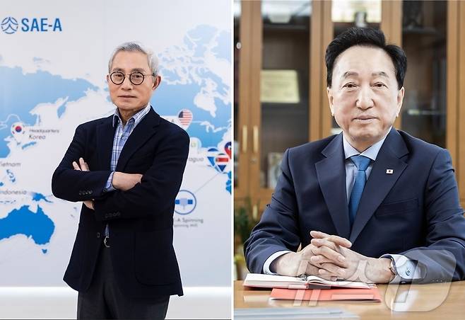 김웅기 글로벌세아그룹 회장(왼쪽)과 김철수 대한적십자사 회장.(전남대 제공.재배포 및 DB 금지)