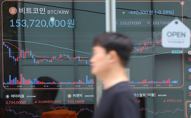 비트코인이 역대 최고가를 연일 갱신하고 있는 가운데 지난 23일 서울 서초구 빗썸라운지 강남본점 앞으로 시민이 지나고 있다. ⓒ연합뉴스