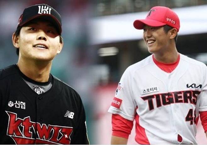 2020시즌 신인왕 KT 위즈 소형준(왼쪽)과 2021시즌 신인왕 KIA 타이거즈 이의리. 구단 제공
