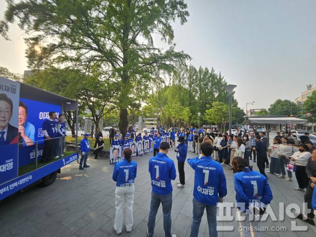 ▲27일 전남대 후문 더불어민주당 선거 유세 현장.2025.05.27ⓒ프레시안(김보현)