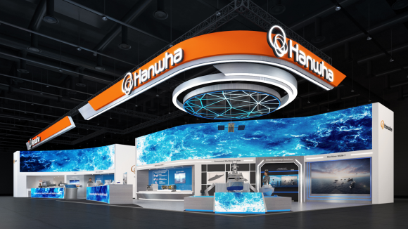 2025 국제해양방위산업전에서 한화 통합관을 처음으로 선보이는 한화오션, 한화시스템, 한화에어로스페이스의 전시관 조감도. 한화오션 제공