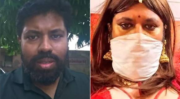 아내로부터 음란물 촬영·판매 혐의로 고소당한 바루네시 두베이가 자신의 인스타그램에 올린 영상에서 혐의 없음을 주장하고 있다. 오른쪽 사진은 온라인상에 두베이가 여장한 모습이라고 유포된 사진으로, 두베이는 딥페이크 제작물이라고 주장하고 있다. 인스타그램·엑스 캡처