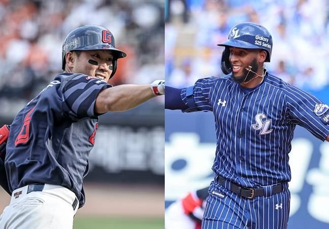 롯데 전준우(왼쪽)와 삼성 르윈 디아즈. /사진=각 구단 제공