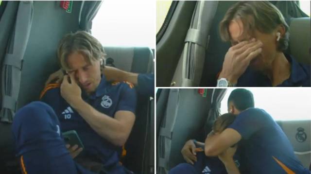 버스 안에서 눈물을 흘리는 루카 모드리치. /사진=엘에스파뇰 캡처