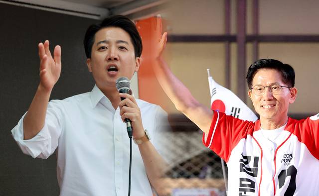 이준석 개혁신당 대선 후보(왼쪽 사진)와 김문수 국민의힘 대선 후보. 연합뉴스