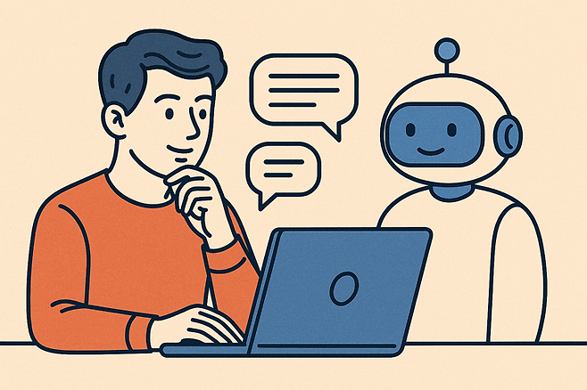 AI와 업무를 보는 사람 일러스트. 챗GPT 제작