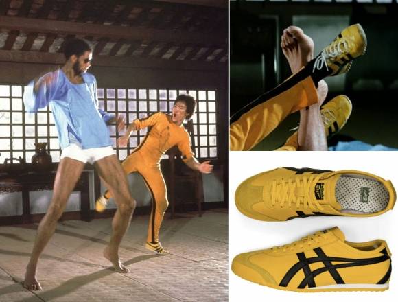영화 ‘사망유희’에서 이소룡이 하킴(카림 압둘자바)와 격투신을 찍기 위해 합을 맞추는 스틸컷(왼쪽에서부터 시계방향으로)과 실제 촬영 장면, 이소룡이 신었다고 알려진 오니츠카 타이거 멕시코 66. 출처=골든하베스트·컬럼비아 픽처스, 오니츠카 타이거