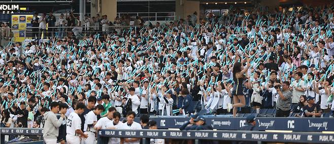 한화 이글스와 경기를 맞아 창원NC파크에서 NC 다이노스를 응원하는 홈 팬들