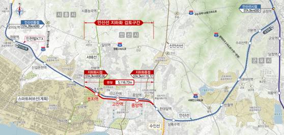 안산선 지하화 검토 구간. 그래픽 경기도