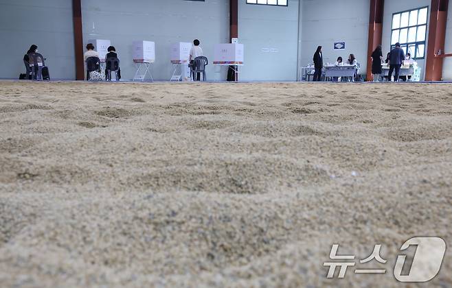 제21대 대통령 선거일인 3일 경기 성남시 중원구 성남종합운동장 실내씨름장에 마련된 성남동제2투표소에서 유권자들이 투표를 하고 있다. 2025.6.3/뉴스1 ⓒ News1 김영운 기자
