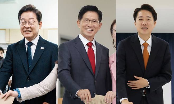 더불어민주당 이재명(왼쪽부터), 국민의힘 김문수, 개혁신당 이준석 대통령 후보가 제21대 대통령선거 사전투표 첫날인 29일 투표하고 있다. 뉴스1
