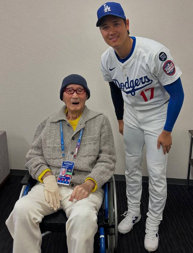 지난 3월 도쿄돔에서 만난 오타니(오른쪽)와 나가시마. /사진=오타니 쇼헤이 SNS 갈무리