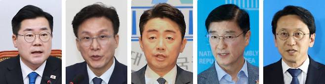 (왼쪽부터)박찬대 당 대표 권한대행 겸 원내대표, 김민석 수석최고위원, 강훈식 캠프 총괄본부장, 이해식 당대표 비서실장, 천준호 전략기획위원장.