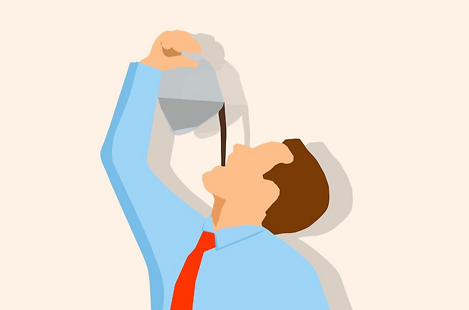 무언가를 마시고 있는 남성 그림