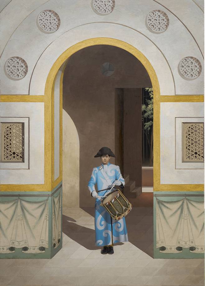 '오래된 북', 2021, 린넨에 오일 템페라, 251 × 178.5 cm, 개인 소장. (사진_ 작가 및 갤러리바톤 제공)