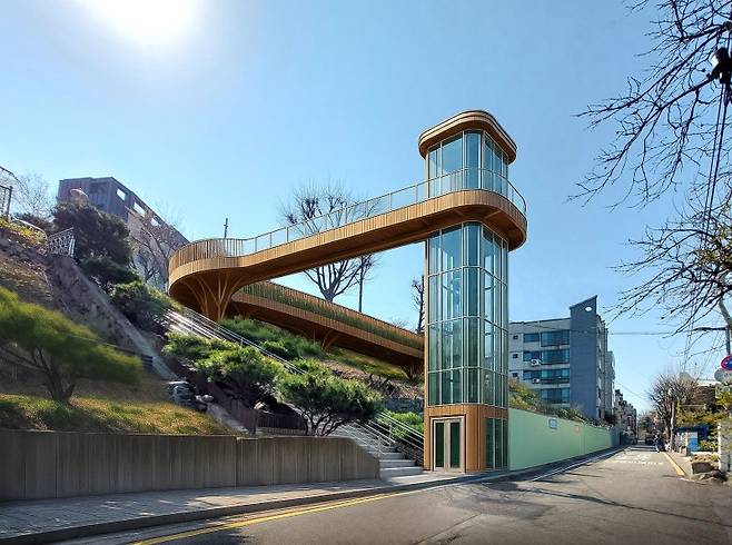 서울시 관악구 봉천동 비안어린이공원 인근 계단에 설치될 지역 맞춤형 엘리베이터 예시도. 서울시 제공