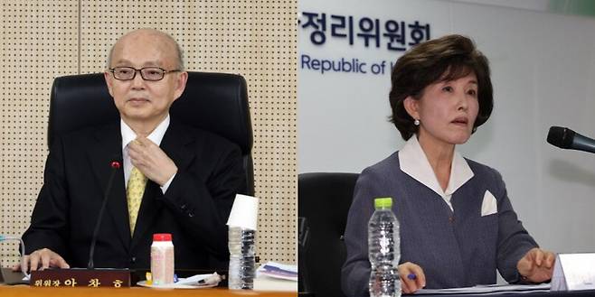 안창호 인권위원장(왼쪽)과 박선영 진실화해위원장. 김태형 기자 xogud555@hani.co.kr