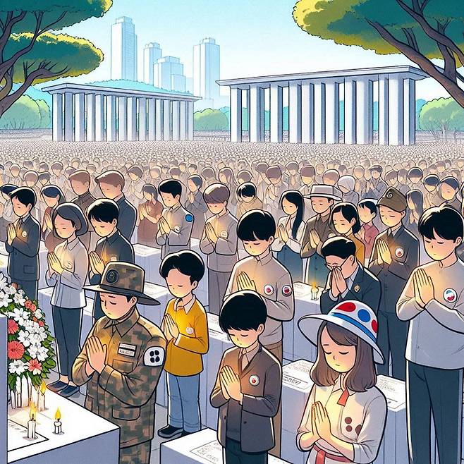 Bing 코파일럿으로 현충일 추모 모습을 그려보았다. 자꾸 제멋대로 그려서 욕을 했더니 더 막 그려서 사과했다.