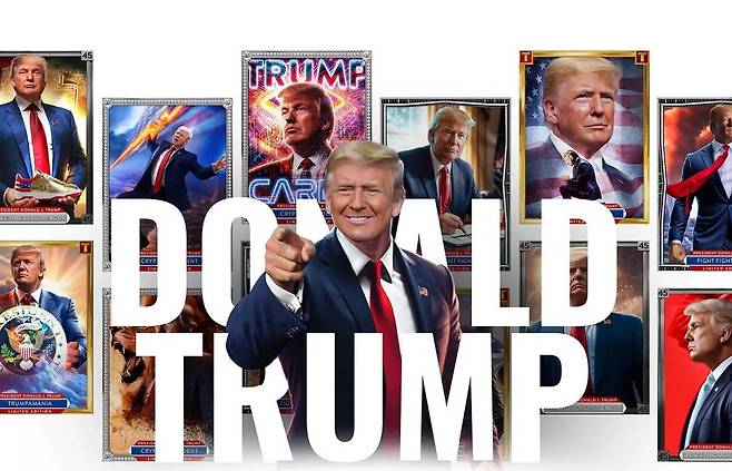 도널드 트럼프 대통령의 ‘디지털 트레이딩 카드’ 홍보 페이지. 컬렉트트럼프카즈닷컴 갈무리