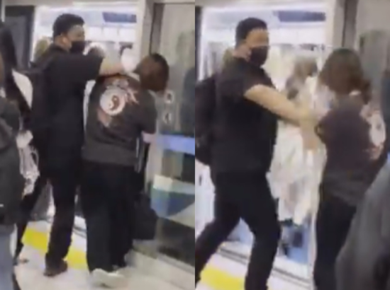 걸그룹 하츠투하츠 경호원이 공항에서 시민을 밀쳤다. (사진=틱톡 갈무리)