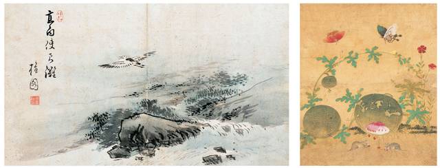 김홍도의 ‘향사군탄’(왼쪽)과 신사임당의 ‘초충도’ 중 ‘수박과 들쥐’. 간송문화재단 제공