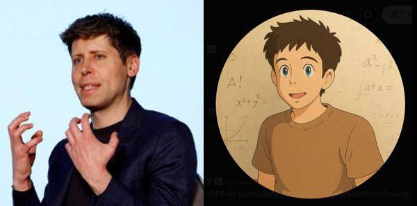 샘 올트먼 오픈AI 최고경영자(왼쪽 사진), 그리고 그가 챗GPT의 최신 이미지 생성 모델을 이용해 '스튜디오 지브리 스타일'로 만든 자신의 엑스(X) 프로필 사진. EPA 연합뉴스, X 캡처