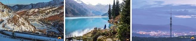 (왼쪽부터) 알마티 메데오, 빅알마티 호수, 콕토베 / 사진=카자흐스탄 관광청