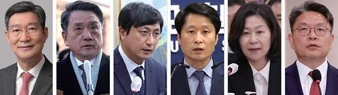 오광수 전 민정수석, 이광범 LKB 대표, 함윤식 전 서울고법 판사, 김후곤 전 서울고검장, 이노공 전 법무부 차관, 이시원 전 공직기강비서관 ⓒ시사저널 박은숙·연합뉴스·뉴시스