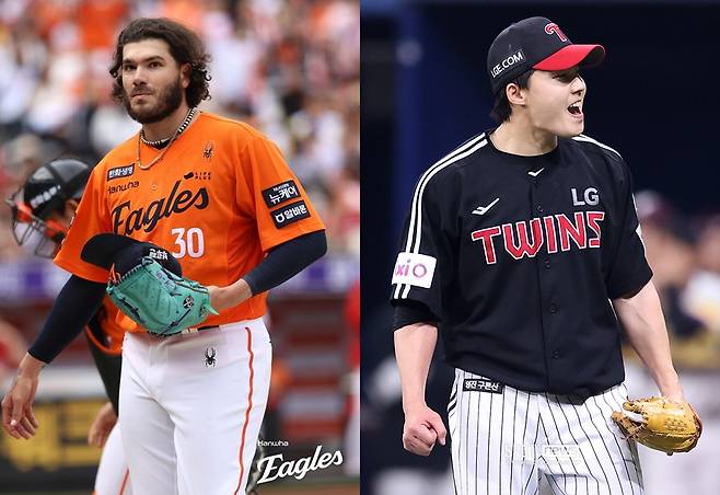 ▲ 코디 폰세와 임찬규(왼쪽부터) ⓒ 한화 이글스, 곽혜미 기자