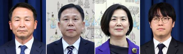 이재명 대통령은 15일 국가안보실과 AI수석 인사를 임명했다. 왼쪽부터 김현종 1차장(전 문재인 정부 청와대 국방개혁비서관), 임웅순 2차장(주캐나다 대사), 오현주 3차장(주교황청대한민국대사관 특명전권대사), 하정우 AI미래기획수석(네이버클라우드 AI 혁신센터장). /연합뉴스