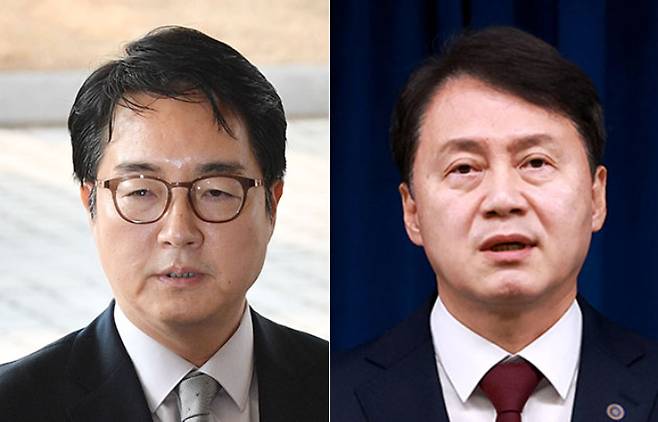 심우정 검찰총장(왼쪽)과 김주현 전 대통령 민정수석. 류영주 기자·연합뉴스