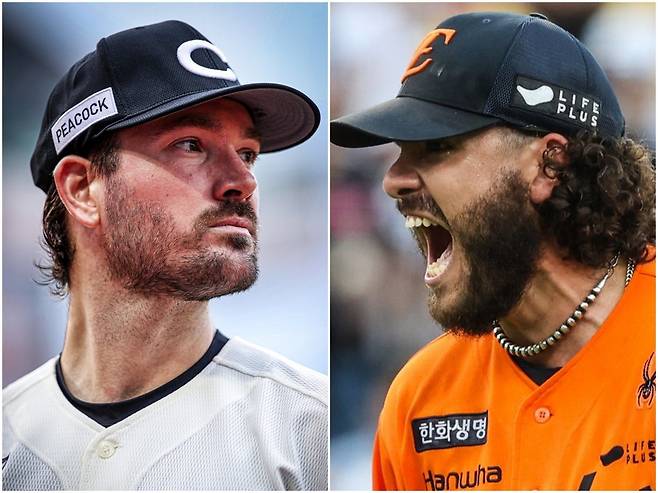 SSG 외국인투수 드류 앤더슨(왼쪽)이 15일 인천SSG랜더스필드에서 열린 롯데와 홈경기에 선발등판해 7이닝 무실점 역투로 평균자책점을 2.09로 낮추며 이 부문 1위를 차지했다. 트리플 크라운을 노리는 한화 코디 폰세에게는 강력한 라이벌이 나타난 셈이다. 사진제공|SSG 랜더스·한화 이글스