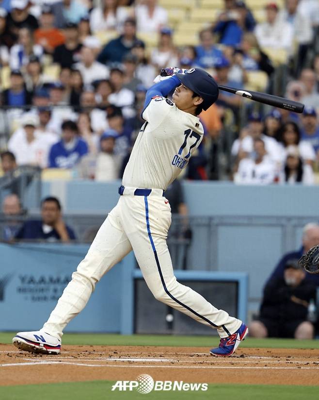 15일(한국 시각) LA 다저스 오타니 쇼헤이의 타격 모습. /AFPBBNews=뉴스1