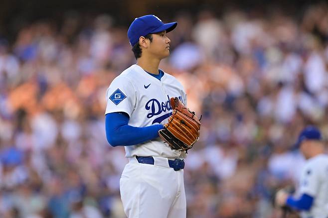 17일(한국 시각) 미국 캘리포니아 LA 다저스타디움에서 열린 미 프로야구 메이저리그(MLB) 샌디에이고 파드리스와의 홈 경기에서 선발 투수로 출전한 LA 다저스 오타니 쇼헤이. /Imagn Images 연합뉴스