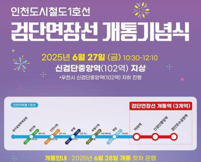 인천지하철 1호선 검단 연장선 신설 역사 및 개통 기념식 안내문. 인천시 제공