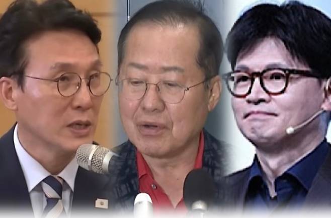 김민석(왼쪽) 국무총리 후보자, 홍준표(가운데) 전 대구시장, 한동훈 전 국민의힘 대표.
